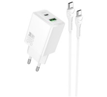 МЗП Hoco N71 Nuevo PD30W+QC3.0 (1USB-A/1C)  + кабель Type-C to Type-C White