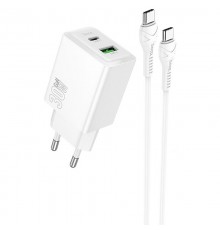 МЗП Hoco N71 Nuevo PD30W+QC3.0 (1USB-A/1C)  + кабель Type-C to Type-C White