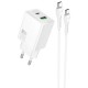 МЗП Hoco N71 Nuevo PD30W+QC3.0 (1USB-A/1C) + кабель Type-C to Type-C White