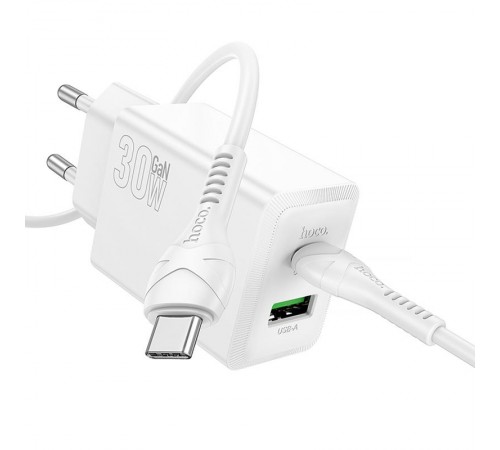 МЗП Hoco N71 Nuevo PD30W+QC3.0 (1USB-A/1C) + кабель Type-C to Type-C White