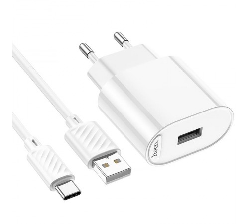 МЗП Hoco C109A Fighter 10.5W (1USB-A) + кабель USB to Type-C White