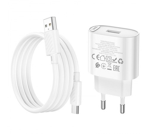 МЗП Hoco C109A Fighter 10.5W (1USB-A) + кабель USB to Type-C White