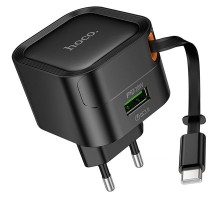 МЗП Hoco C154A Changer With Retractable Cable Type-C PD20W+QC3.0 (1USB-C) Black