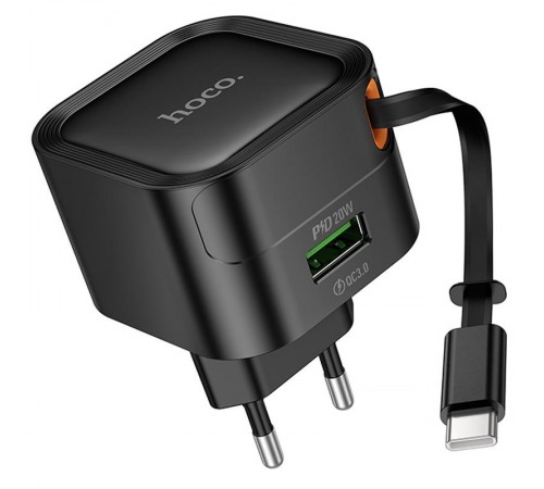 МЗП Hoco C154A Changer With Retractable Cable Type-C PD20W+QC3.0 (1USB-C) Black