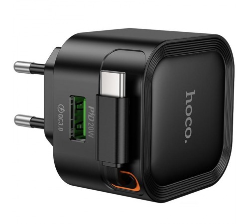 МЗП Hoco C154A Changer With Retractable Cable Type-C PD20W+QC3.0 (1USB-C) Black