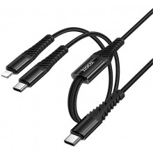 Дата кабель Hoco X123 Victory 2in1 Type-C to Lightning/Type-C 3A (1m) Black