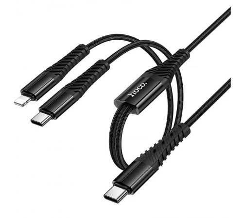 Дата кабель Hoco X123 Victory 2in1 Type-C to Lightning/Type-C 3A (1m) Black