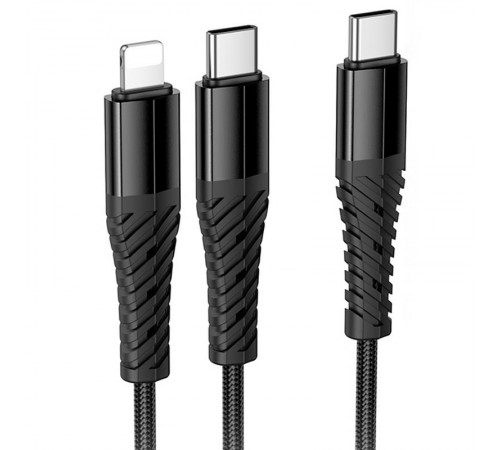 Дата кабель Hoco X123 Victory 2in1 Type-C to Lightning/Type-C 3A (1m) Black