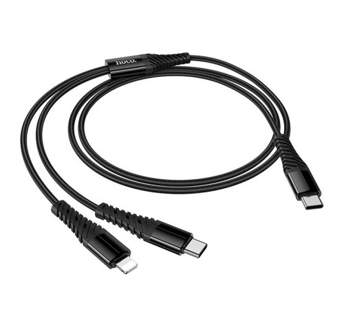 Дата кабель Hoco X123 Victory 2in1 Type-C to Lightning/Type-C 3A (1m) Black