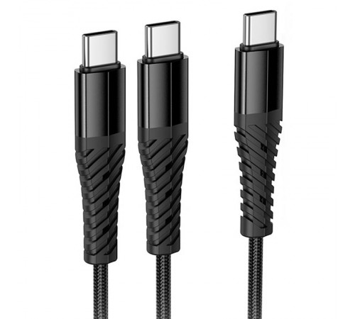 Дата кабель Hoco X123 Victory 2in1 Type-C to Type-C/Type-C 3A (1m) Black
