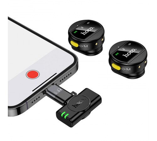 Петличний бездротовий мікрофон Hoco L22 Bright 2in1 (Lightning/Type-C) Black