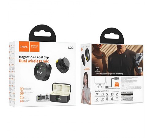 Петличний бездротовий мікрофон Hoco L22 Bright 2in1 (Lightning/Type-C) Black