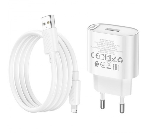 МЗП Hoco C109A Fighter 10.5W (1USB-A) + кабель USB to Lightning White