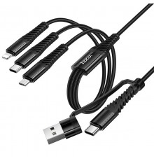 Дата кабель Hoco X123 Victory 3in1 Type-C to Lightning/Type-C/MicroUSB 3A (1m) Black