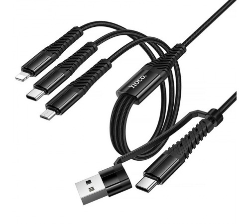 Дата кабель Hoco X123 Victory 3in1 Type-C to Lightning/Type-C/MicroUSB 3A (1m) Black