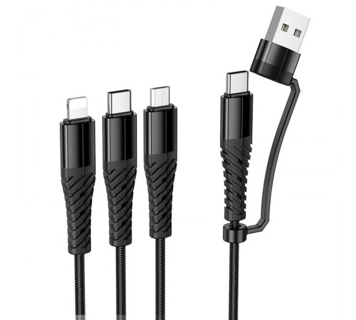 Дата кабель Hoco X123 Victory 3in1 Type-C to Lightning/Type-C/MicroUSB 3A (1m) Black