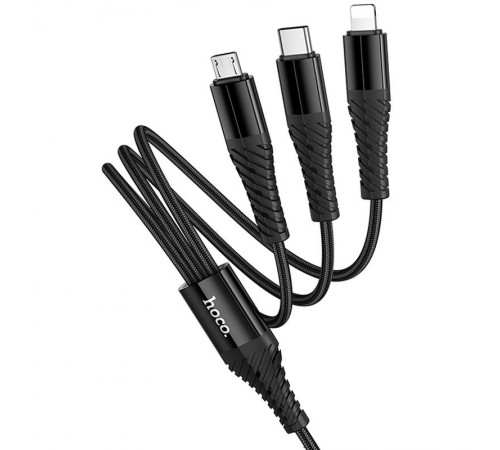Дата кабель Hoco X123 Victory 3in1 Type-C to Lightning/Type-C/MicroUSB 3A (1m) Black