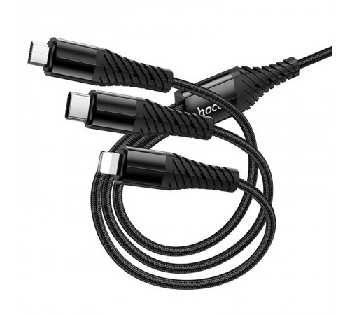 Дата кабель Hoco X123 Victory 3in1 Type-C to Lightning/Type-C/MicroUSB 3A (1m) Black