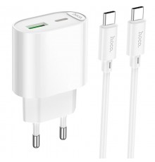 МЗП Hoco C109A Fighter PD20W+QC3.0 (1USB-A/1C) + кабель Type-C to Type-C White