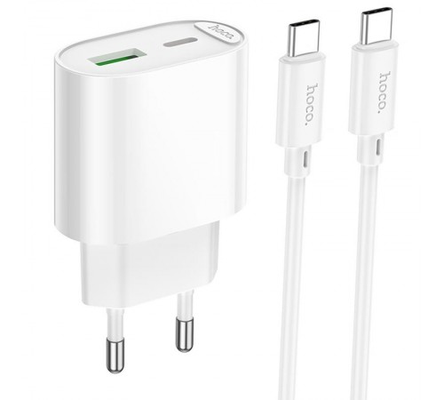 МЗП Hoco C109A Fighter PD20W+QC3.0 (1USB-A/1C) + кабель Type-C to Type-C White