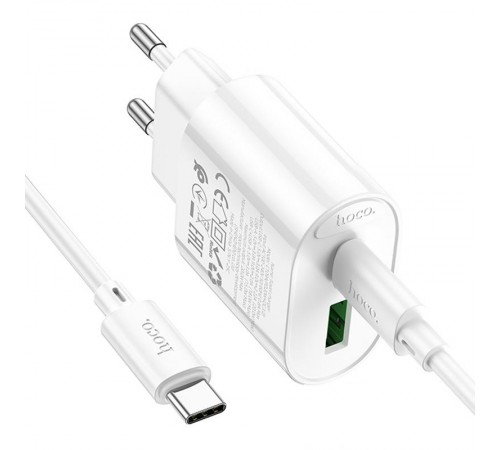 МЗП Hoco C109A Fighter PD20W+QC3.0 (1USB-A/1C) + кабель Type-C to Type-C White