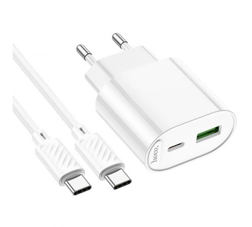 МЗП Hoco C109A Fighter PD20W+QC3.0 (1USB-A/1C) + кабель Type-C to Type-C White