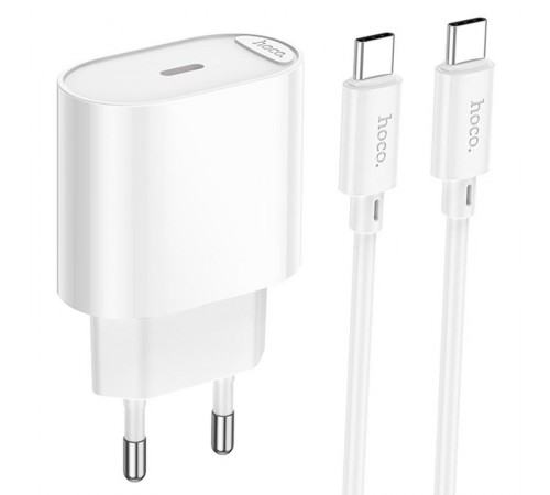 МЗП Hoco C109A Fighter PD20W (1USB-C) + кабель Type-C to Type-C White