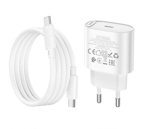 МЗП Hoco C109A Fighter PD20W (1USB-C) + кабель Type-C to Type-C White
