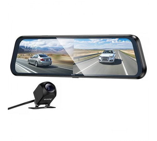 Автомобільний регистратор дзеркало Hoco DV16 Dual-Channel Driving Recorder 1080p+720p Black
