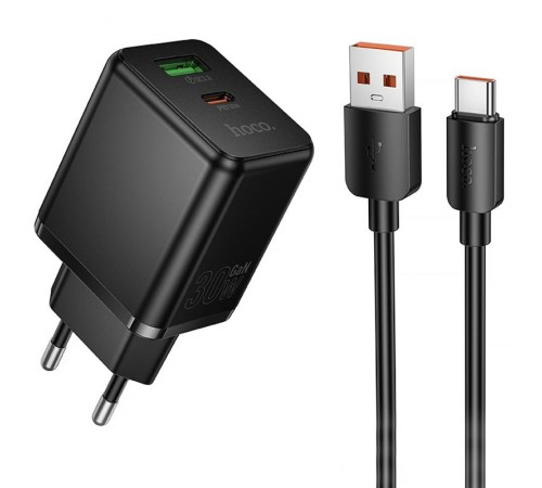 МЗП Hoco C157A Smart PD30W+QC3.0 (1USB-A/1C) + кабель USB to Type-C Black