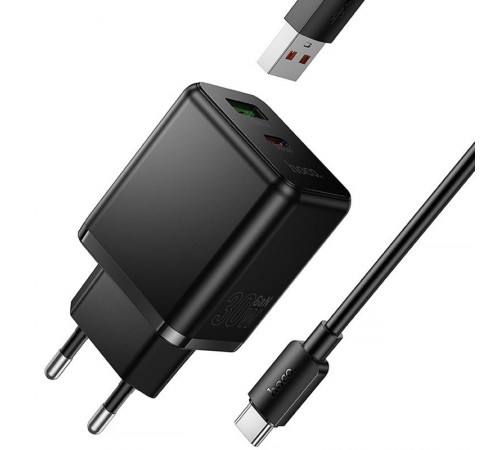 МЗП Hoco C157A Smart PD30W+QC3.0 (1USB-A/1C) + кабель USB to Type-C Black