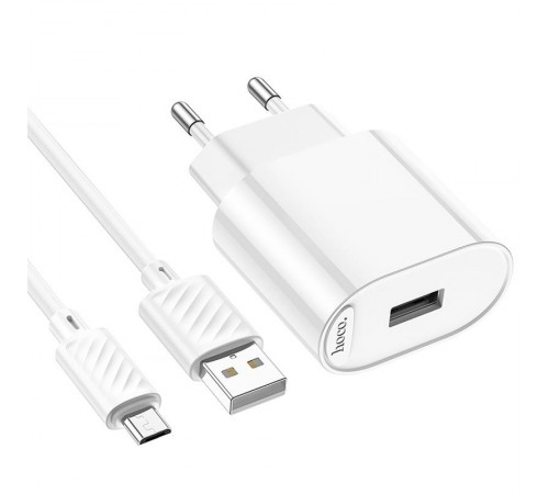 МЗП Hoco C109A Fighter 10.5W (1USB-A) + кабель USB to MicroUSB White