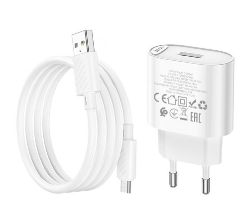 МЗП Hoco C109A Fighter 10.5W (1USB-A) + кабель USB to MicroUSB White