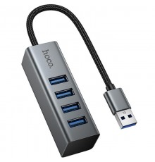 Перехідник HUB Hoco HB1B 4in1 (USB to 4xUSB 3.0) (1m) Metal gray