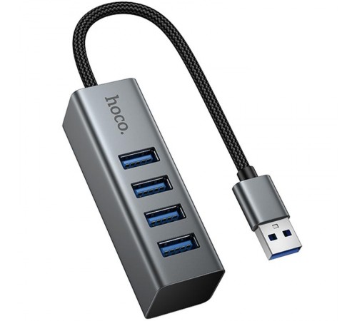 Перехідник HUB Hoco HB1B 4in1 (USB to 4xUSB 3.0) (1m) Metal gray