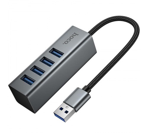 Перехідник HUB Hoco HB1B 4in1 (USB to 4xUSB 3.0) (1m) Metal gray
