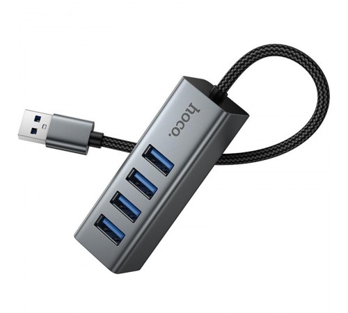 Перехідник HUB Hoco HB1B 4in1 (USB to 4xUSB 3.0) (1m) Metal gray