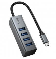 Перехідник HUB Hoco HB1C 4in1 (Type-C to 4xUSB 3.0) (1m) Metal gray