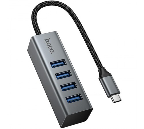Перехідник HUB Hoco HB1C 4in1 (Type-C to 4xUSB 3.0) (1m) Metal gray