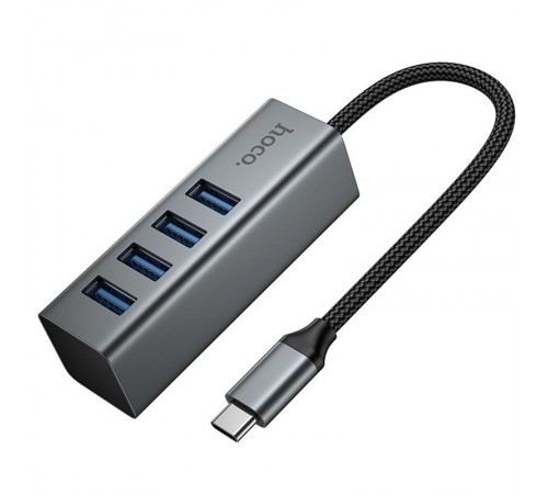 Перехідник HUB Hoco HB1C 4in1 (Type-C to 4xUSB 3.0) (1m) Metal gray