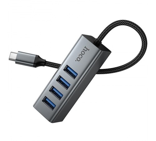 Перехідник HUB Hoco HB1C 4in1 (Type-C to 4xUSB 3.0) (1m) Metal gray