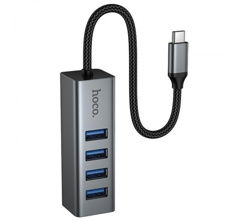 Перехідник HUB Hoco HB1C 4in1 (Type-C to 4xUSB 3.0) (1m) Metal gray