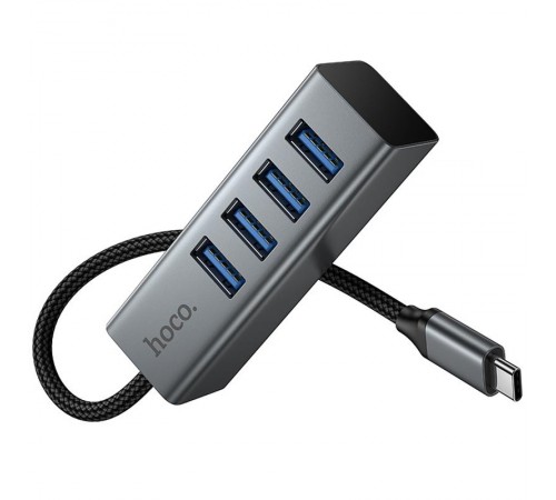 Перехідник HUB Hoco HB1C 4in1 (Type-C to 4xUSB 3.0) (1m) Metal gray