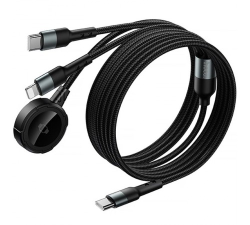 Дата кабель Hoco CW64 3in1 Type-C to iWatch/Lightning/Type-C 15W (1.2m) Black