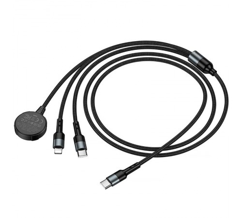 Дата кабель Hoco CW64 3in1 Type-C to iWatch/Lightning/Type-C 15W (1.2m) Black
