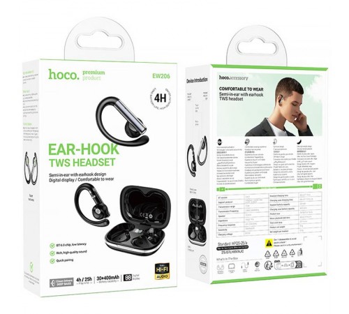 Бездротові TWS навушники Hoco EW206 Mist sport Black