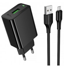МЗП Hoco CS92A Leader 18W+QC3.0 (1USB-A) + кабель USB to MicroUSB Black