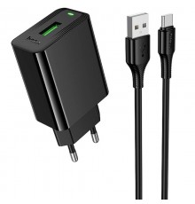 МЗП Hoco CS92A Leader 18W+QC3.0 (1USB-A) + кабель USB to Type-C Black