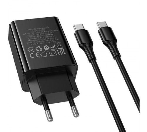 МЗП Hoco CS93A Leader PD20W (1USB-C) + кабель Type-C to Type-C Black
