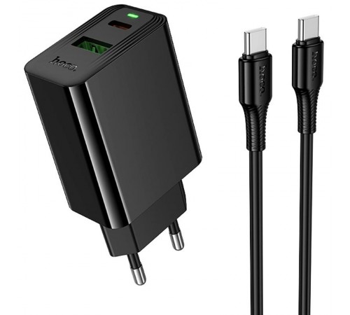 МЗП Hoco CS94A Leader PD20W+QC3.0 (1USB-A/1C) + кабель Type-C to Type-C Black
